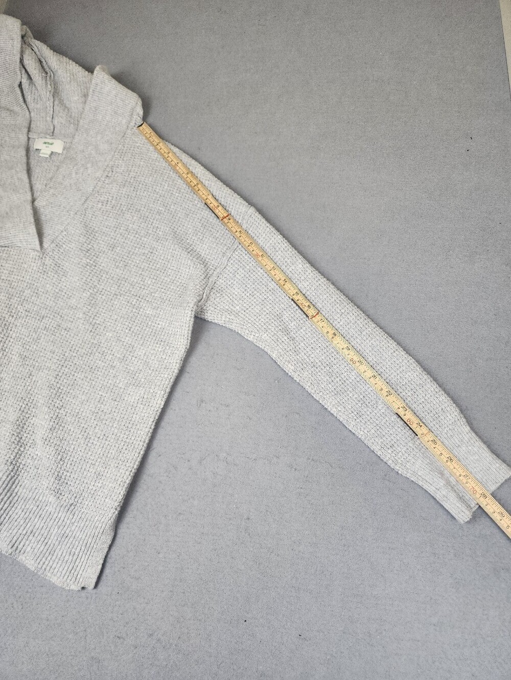 Aerie Light Gray Hooded Knit Sweater V Neck Oversized Womens Small - Picture 8 of 9